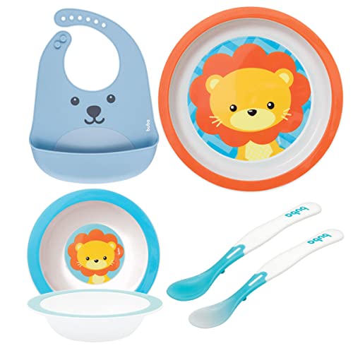 Kit Refeição Introdução Alimentar Pratinho Bowl Babador Colher Animal Fun Buba (Leão)