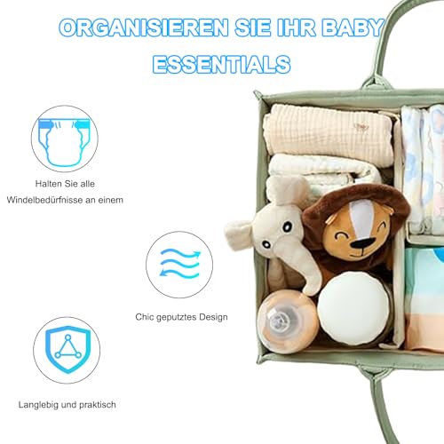 runpeak Wickelkorb Organizer - Baby Wickeltasche Organizer, Wickelorganizer Zuhause mit Herausnehmbaren Fächern, Diaper Bag für Neugeborene und Windelstation, Windeltasche für Unterwegs (Green)