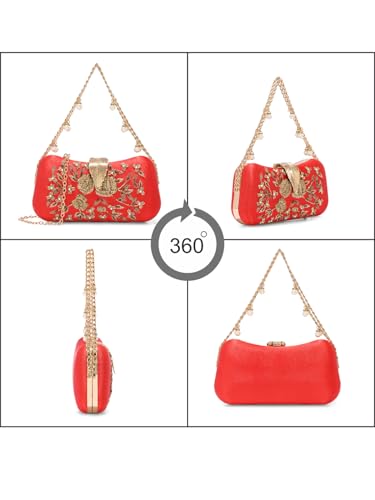 Image of TOOBA Handicraft Women's Beautiful Bling Box Clutch Bag | Evening Bag, Bridal Purse & Party Handbag | Wedding & Special Occasion Clutch (Flower Leaf)