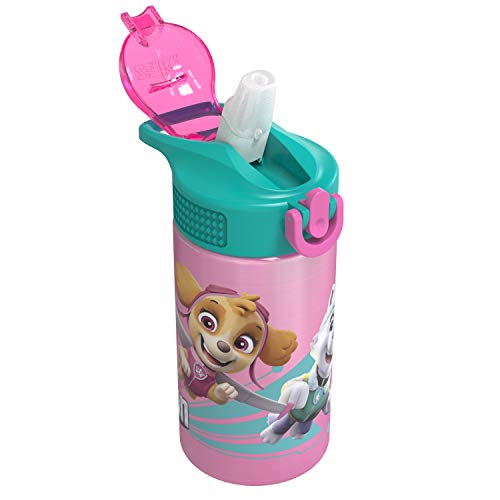 Image of Zak Designs 18 /8 Stainless Steel Kids Water Bottle with Flip-up Straw Locking Spout Cover, Durable Cup for Sports or Travel (15.5oz, Paw Patrol Skye),PWPT-S732