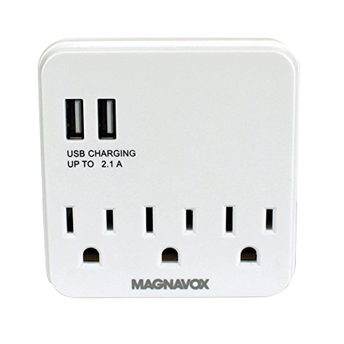 Magnavox Desk Top 2 USB Ports and 3 Wall Outlets Multi-Functional Wall Outlet Surge Protector Charging Port