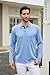 Men's Casual Long Sleeve Polo Shirts Button Classic Cotton Shirt Work Collared Stylish Golf Shirt with Pocket Lightblue