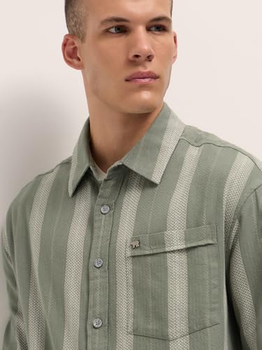 Image of THE BEAR HOUSE Men's Pure Cotton Striped Relaxed Fit Overshirt