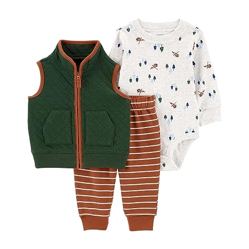 Image of Carter's Baby Boys' 3 Piece Plaid Patch Little Vest Set