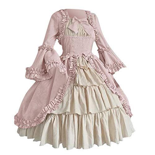 Duohropke Vestido de baile rococó para mujer, estilo gótico, estilo victoriano, vestido medieval, vestido largo, varias capas, encaje, vintage, princesa, cosplay, vestido largo hasta el suelo., 01