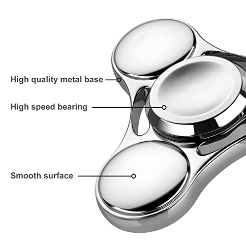 Aolcev Fidget Spinner Metal Fidget Toy Hand Spinner Stainless Steel 3-5 Minutes Fast Bearing Spins Hand Spinner Tri Finger Gyro Toy ADHD EDC Focus Anxiety Stress Relief Toys for Kids Adults-Silver - Image 2