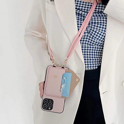 Coque cordon iPhone 12 rose avec porte-carte pour libérer vos mains au quotidien