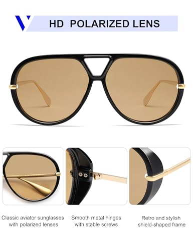 Image of VANLINKER Oversized Trendy Polarized Aviator Sunglasses for Women Men Retro Round Sunglasses Vintage Shield Shades VL9798