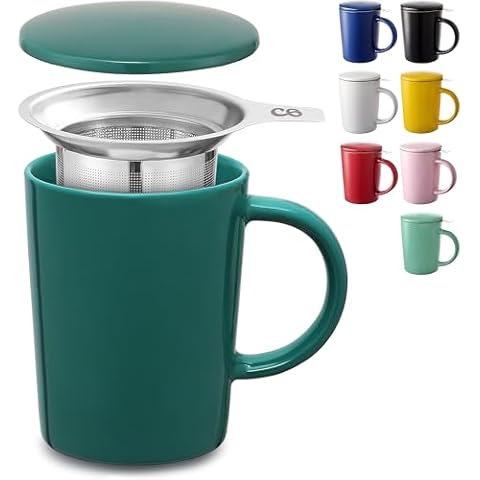 Cosumy Ceramic Tea Cup with Infuser Cover