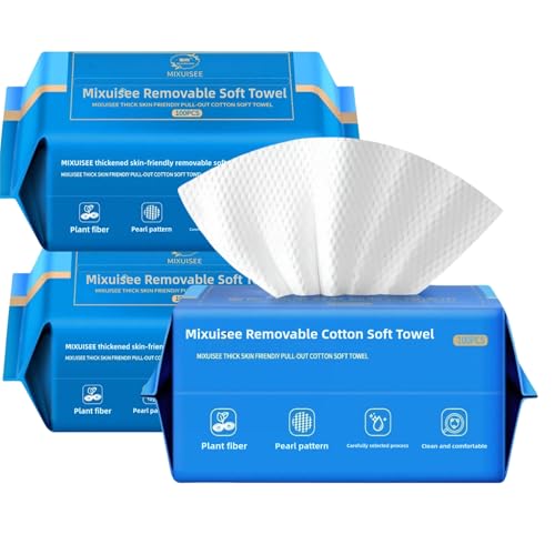 Image of MIXUISEE thick and soft face towels,Face towel disposable,100% cotton towel | Cotton fibers do not shed,Super thick 130%,Makeup removal and cleaning,Suitable for sensitive skin.(300 pieces)