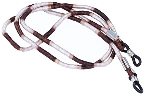 Cordon de lunettes résistant et coloré en textile - Fixation par boucle en caoutchouc avec stoppeur en marron/beige