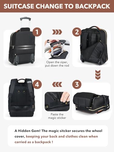 Rolling Backpack for Women, Large Travel Backpack with Wheels Carry on Flight Approved, 15.6 Inch Laptop Wheeled Roller Bag Suitcase for Work Bussiness Weekender (Black,M Underseat Size) - Image 5