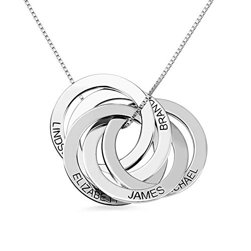 Getname Necklace Personalized Custom Engraved Russian Ring Necklace Family Name Necklace Sterling Silver 925 Mother' s Day jewelry 2 Name & 3 Name & 4 Name & 5 Name