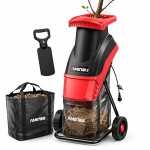 AMERISUN Electric Wood Chipper Shredder 15-Amp, 4200RPM Leaf Mulcher with 1.75-Inch Branch Capacity, Portable Yard Waste Shredder with 50L Collection Bag for Garden, Lawn & Landscaping Cleanup