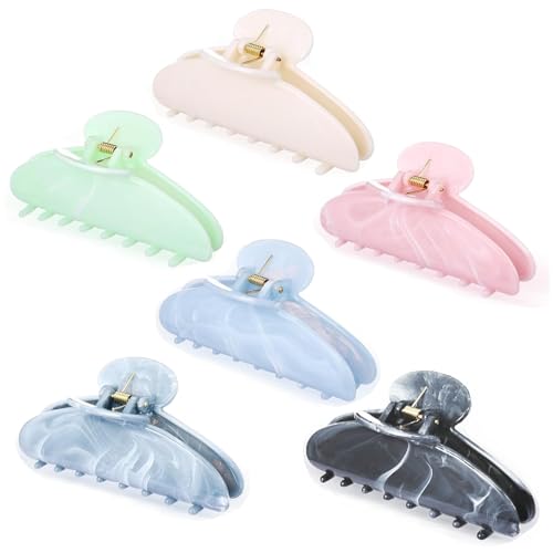 Yuxung 6 Pcs Large Acrylic Hair Claw Clips for Women Cute Non-slip Hold Clamps for Thick Thin Hair Stylish French Barrettes Accessories(4.33 Inch Elegant Colors)