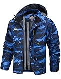 MAGCOMSEN Men's Waterprood Rain Jacket Windbreak Mountain Mesh Lining Winter Coat Breathable Jacket Water Resistant Dark Blue Camo, L