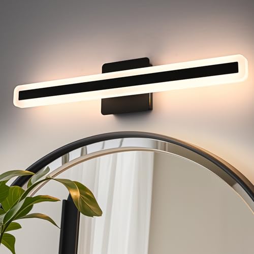 Image of Modern Bathroom Light Fixture Over Mirror 24.0 Inch, 28W Black LED Vanity Light Bar, 5CCT Dimmable Vanity Lighting Fixtures Linear LED Wall Sconces Bar Lights for Bathroom Cabinets Bedroom