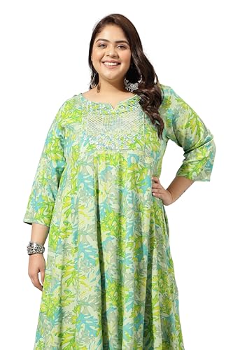 Image of MIRCHI FASHION Plus Size Women's Cotton Sequins Embroidered Foil Printed Anarkali Kurti