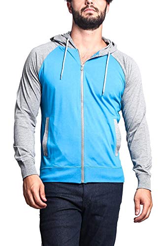 Victorious Men's Raglan Lightweight Zip Up Hoodie Sweatshirts TH864 - Royal Blue/Grey - 2X-Large - A4G