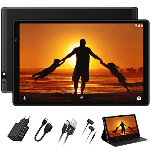FACETEL Tablet 10 Pulgadas Android 10 Tablets con Octa-Core, Certificado GMS | 4GB+64GB TF 128GB | 1280 * 800 lta Definición IPS | 8000 mAh | 5MP+8MP | Wi-Fi | Bluetooth - Tablets con Funda - Negro