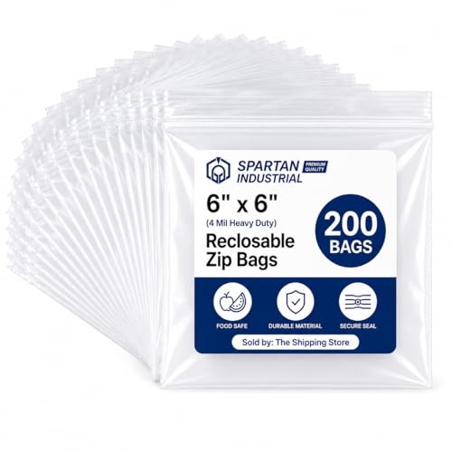 6" X 6" Heavy-Duty Plastic Zip Bags (200 Count) - 4 Mil Resealable