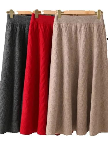 Woman Merino Wool Knitted Skirt Soft Warm Long Thick Twisted Vintage A-Line Skirts2
