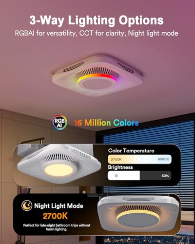 Image of Lumary Smart Bathroom Exhaust Fan with Light, 110 CFM, 1.5 Sones Quiet