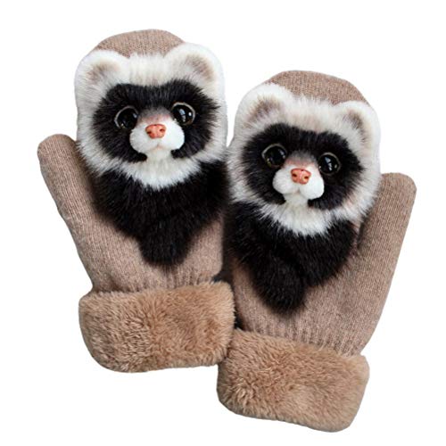 Malsyee Winterhandschuhe, warm, handgestrickt, süßer Waschbär-Stil, Vollfinger-Handschuhe, Stofftierpfoten-Handschuhe für Frauen und Mädchen Cover