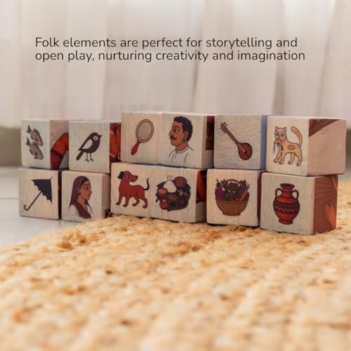 Image of 3D Wooden Toys for Kids 3-8 Yrs | 6 Puzzles in 1 Toy + 30 Activities | 12 Natual Wooden Puzzles for Kids with Activity Book | Indian Folk Art Wooden Blocks | Kalighat Theme