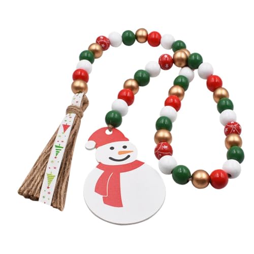 HOMSFOU クリスマス ウッドビーズガーランド ペンダント付き 吊り下げ装飾 木製ビーズストリング パーティー飾り ツリーや壁のデコレーション用