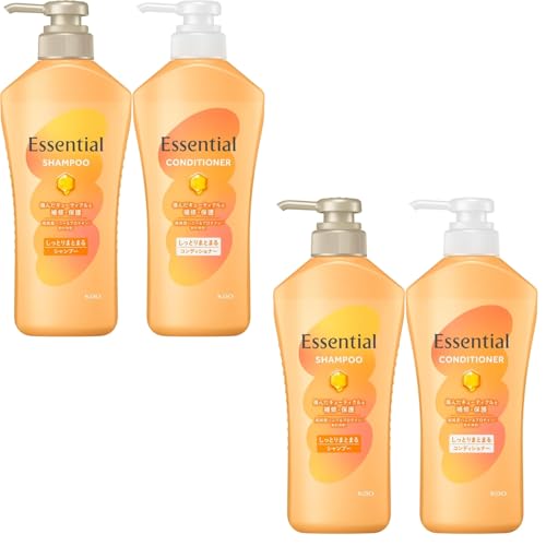 花王 エッセンシャル しっとりまとまる シャンプー ポンプ 450ml + コンディショナー ポンプ 450ml オリジナルおしぼり付き 各種2個セット