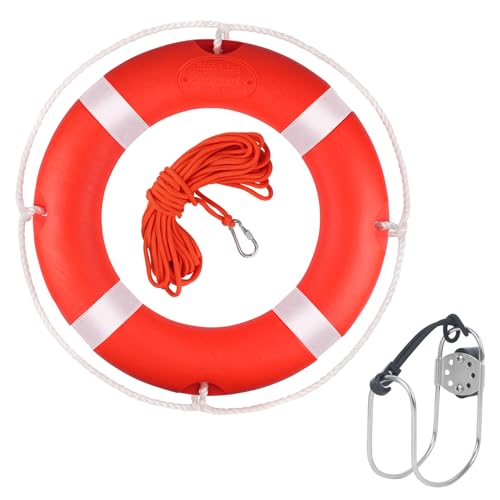 Life Ring,23' Boat Safety Throw Rings,Life Buoy with Reflective Tape & Grab Lines,Orange Life Rings for Boats,Include Water Floating Saving Rope and Ring Buoy Horseshoe Holder
