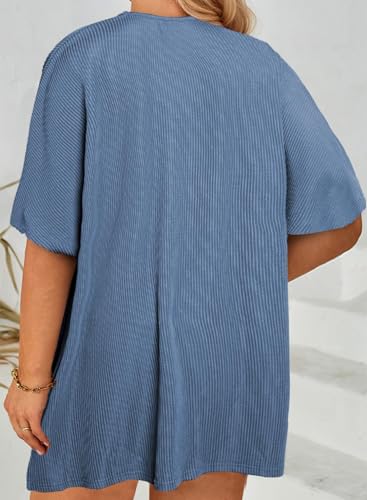 Image of Eytino Women Plus Size Lightweight Cardigan Half Sleeve Ribbed Knit Kimono Cardigans Tops(1X-5X)