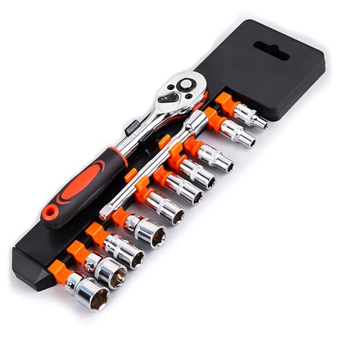Image of 12pcs 1 /4 Inch Ratchet Socket Wrench Set, Drive Socket Set with 10 Sockets 4-13mm and 2 Way Quick Released Ratchet Handle and Extension Bar (1 /4 inch Drive 12pcs)