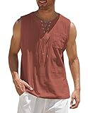 COOFANDY Men's Cotton Linen Tank Top Shirts Casual Sleeveless Lace Up Beach Hippie Yoga Tops...