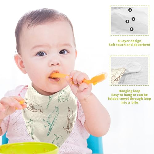 Image of vvfelixl Color Birds Baby Burp Cloths Baby Muslin Washcloths for Boys Girls Cotton Baby Face Towel for Newborn Infants Soft and Absorbent 11.8 X 11.8 in, 5 Pack