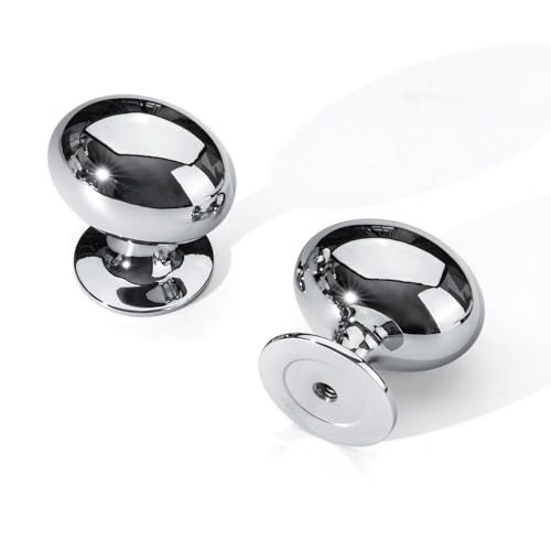 homdiy 10 Pack Solid Polished Chrome Cabinet Knobs 1-5/16 inch Oval Chrome Drawer Knobs Kitchen Cabinet Handles for Cupboard Dresser