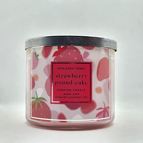 Bath & Body Works, White Barn 3-Wick Candle w/Essential Oils - 14.5 oz - 2022 Spring Scents! (Strawberry Pound Cake)