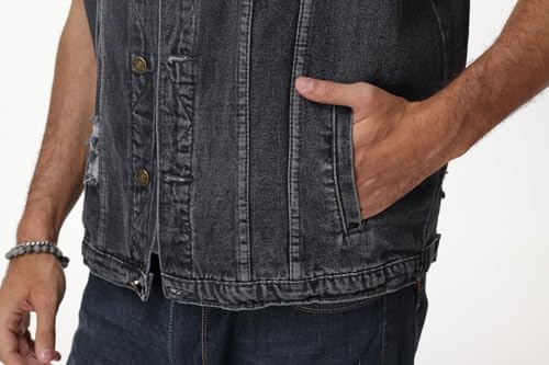 Image of NASKY Men's Fit Retro Ripped Denim Vest Sleeveless Jean Vest and Jacket