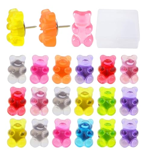 Mantianstar 25pcs Decorative Push Pins Thumb Tack Bears Push Pins for Cork Board Bears Push Pins Translucent Thumb Tacks Colored Push Pins for Home Office Corkboard Bulletin Board Hanging Posters.