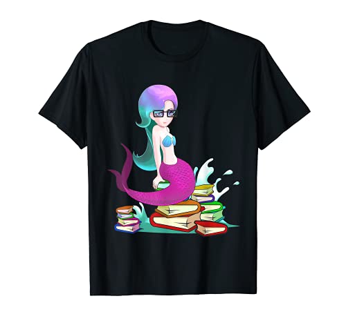 Funny Nerdy Mermaid Bookworm para amantes de libros y profesores Camiseta