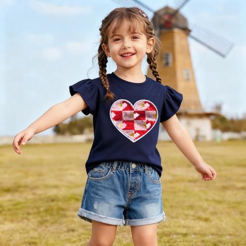 Image of Toddler Girl Short Sleeve Shirt Love Heart Top Girls 4th of July Shirts