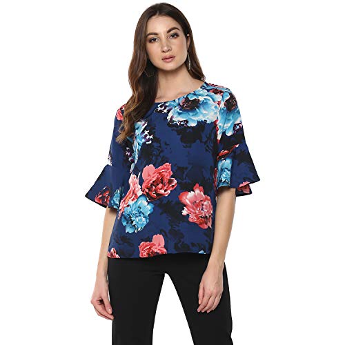 Image of mayra Women's Blue Color 3 /4 Sleeve Floral Top