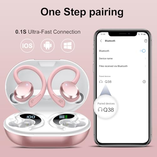 Image of sprtoybat Wireless Earbuds, 2026 New Bluetooth 5.4 Headphones Sport Earphones with 68Hrs Playtime LED Display ENC Noise Cancelling Mic, IPX7 Waterproof Over Ear Ear Buds with Hook for Sports /Running