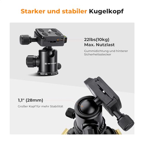 K&F CONCEPT Kamerastativ,184cm Handy Kamera-Stativ, Leichtes Tripod mit Handyhalterung und Fernauslöser, Tragbares Fotostativ für Kamera und Smartphone, Aluminium Stativ mit 2 Schnellwechselplatten