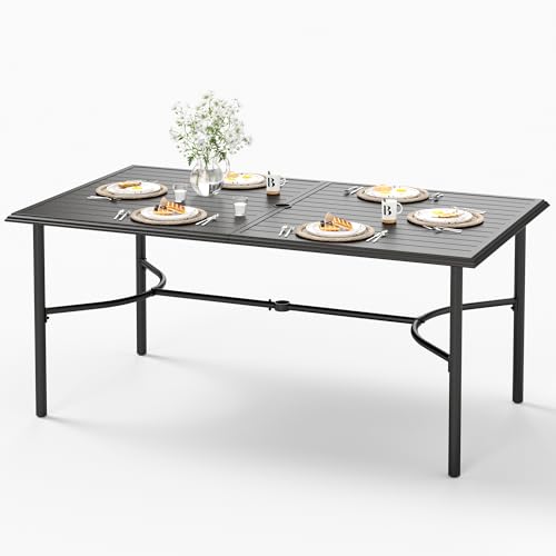 Image of HERA'S HOUSE Patio Table for 6, 67 inch Metal Dining Table w /Umbrella Hole