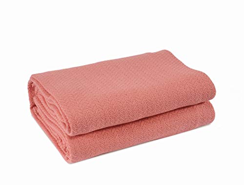 Shelter Cotton Blanket Full/Queen Soft Cozy Thermal Blanket, Ringspun Bed Blankets For All Seasons, Herringbone Weave, Warm Lightweight Perfect Luxury Layering - Coral (90"X90") #TOP12