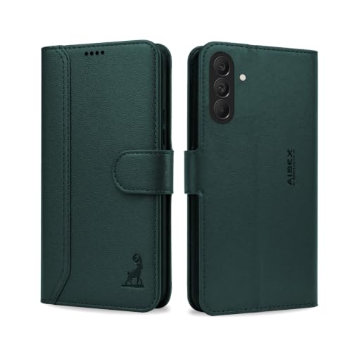 Image of AIBEX Compatible for Samsung F70 Pro 5G / Samsung M47 5G / Samsung A27 5G Flip Cover Leather Finish | Inside TPU with Card Pockets | Wallet Stand | Complete Protection Flip Case Green