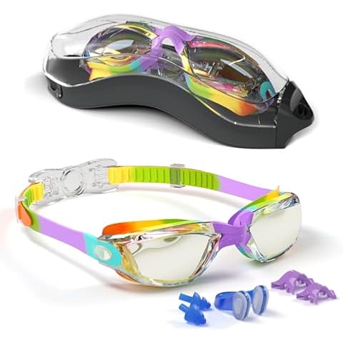 Hurdilen Kids Swim Goggles, Swimming Goggles for Kids with Nose Clip, Earplugs, Nose Bridge for Age 3-15 Cover