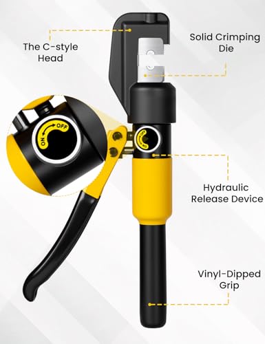 Image of 10 Tons Hydraulic Crimping Tool Battery Cable Lug Terminal Crimper with 9 Pairs of Dies, 12 AWG to 2 /0 AWG Wire Crimping Tool